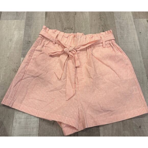 GB Pants - GB Shorts Womens Size XL Pink Striped Pleated Slash Pockets Drawstring Waist